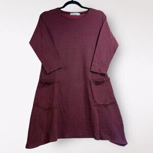 Cut Loose XS Dress 3/4 Sleeve Striped Pockets Shift Maroon Midi Raglan Cozy $129